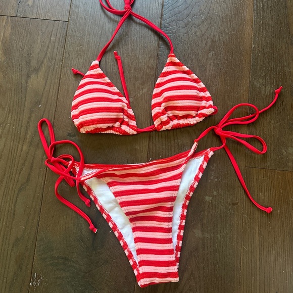 triangl swimwear Other - Red and Pink Striped Terry Cloth Bikini Set